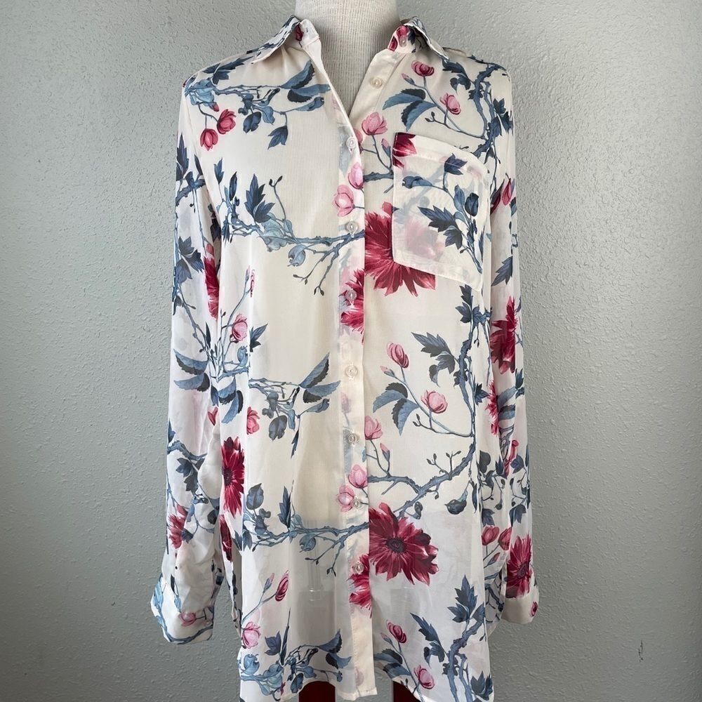 Rue 21 Sheer Floral Button Down Top Size M EUC
